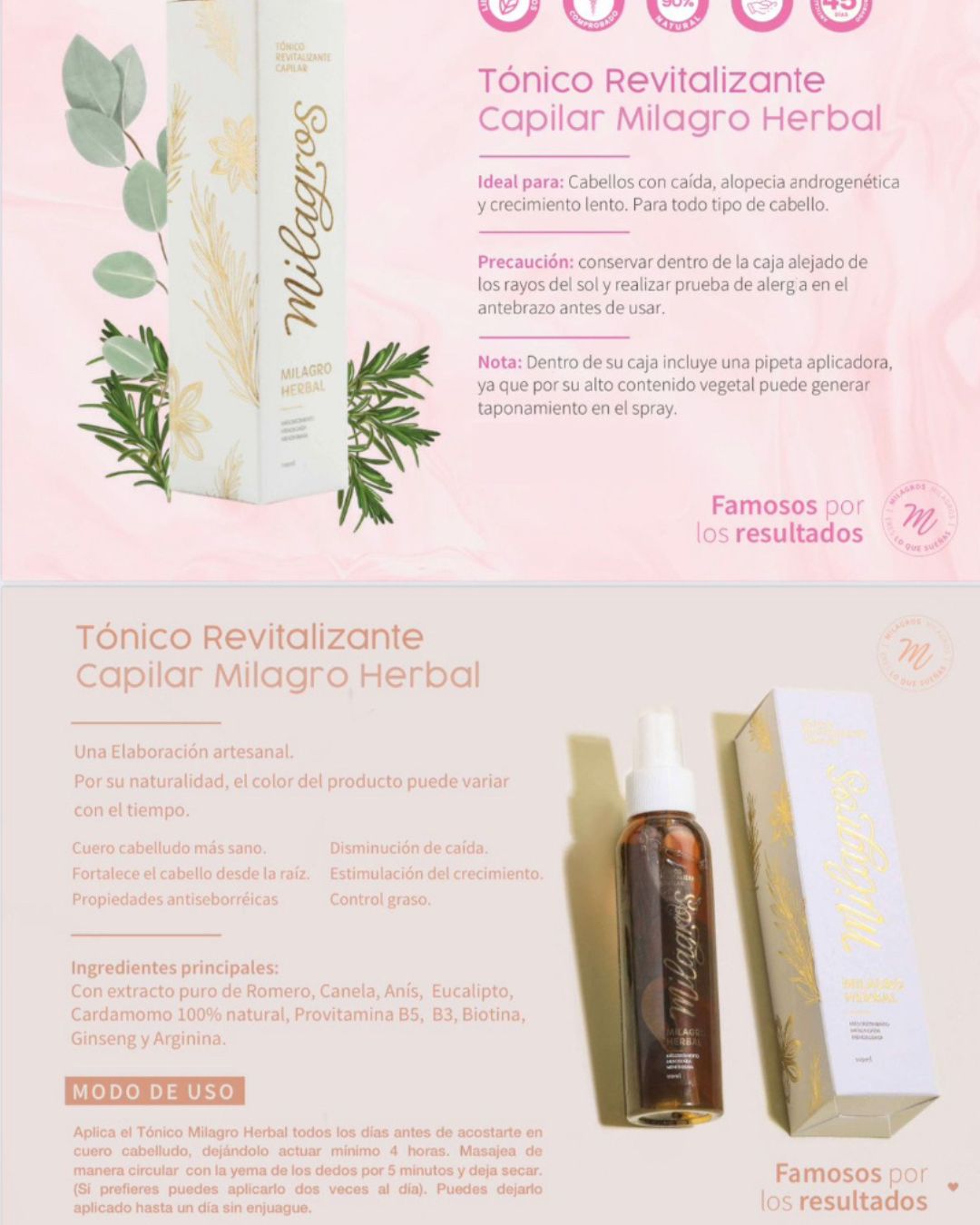 TÓNICO REVITALIZANTE CAPILAR MILAGRO HERBAL